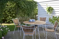 Mandalay Marguerit Havebord Ø 120 cm - Teaktræ/aluminium - Hvid