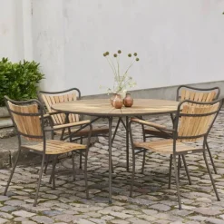 Mandalay Marguerit Havemøbelsæt - 5 dele Ø 120 x H 72 cm - Teaktræ/aluminium - Mocca