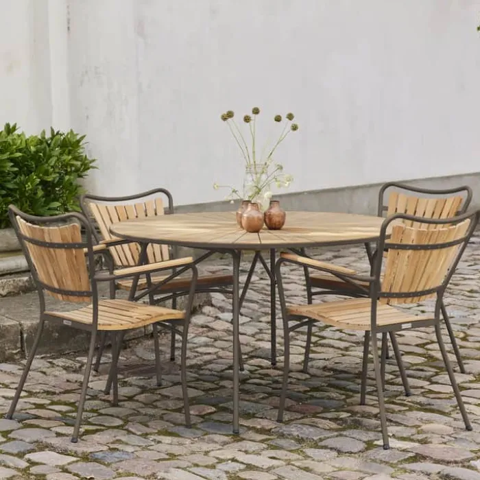 Mandalay Marguerit Havemøbelsæt - 5 dele Ø 120 x H 72 cm - Teaktræ/aluminium - Mocca