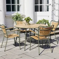 Mandalay Marguerit Havemøbelsæt - 5 dele Ø 110 x H 72 cm - Teaktræ/aluminium - Oliven