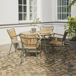 Mandalay Marguerit Havemøbelsæt - 5 dele Ø 110 x H 72 cm - Teaktræ/aluminium - Oliven