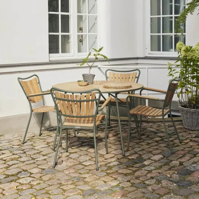 Mandalay Marguerit Havemøbelsæt - 5 dele Ø 110 x H 72 cm - Teaktræ/aluminium - Oliven