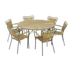 Mandalay Marguerit Havemøbelsæt - 7 dele Ø 140 x H 72 cm - Teaktræ/aluminium - Antracit