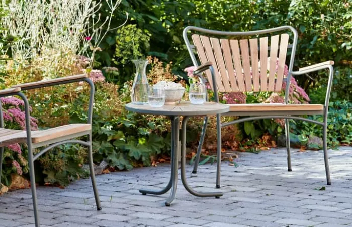 Mandalay Marguerit Loungebord H 45,5 x Ø 50 cm - Aluminium/teaktræ - Olivengrøn