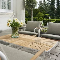 Mandalay Marguerit Loungebord H 44,5 x B 70 x L 130 cm - Teaktræ/aluminium - Hvid