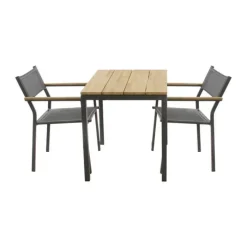 Mandalay Toscana & Elba Cafésæt - 3 dele Aluminium/teaktræ/polyester - Antracit/natur
