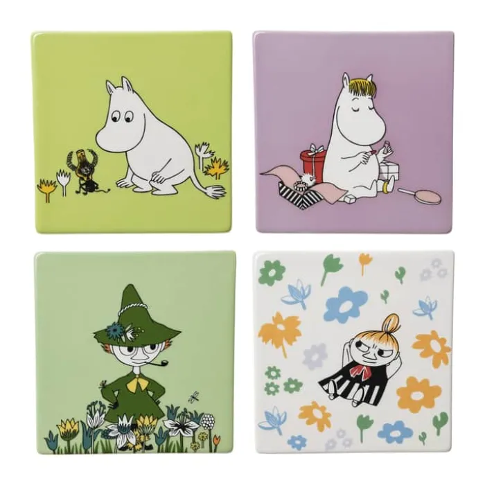 Moomin Arabia Bordskåner - 4 stk. B 10,2 x L 10,2 cm - Keramik - Klassikere