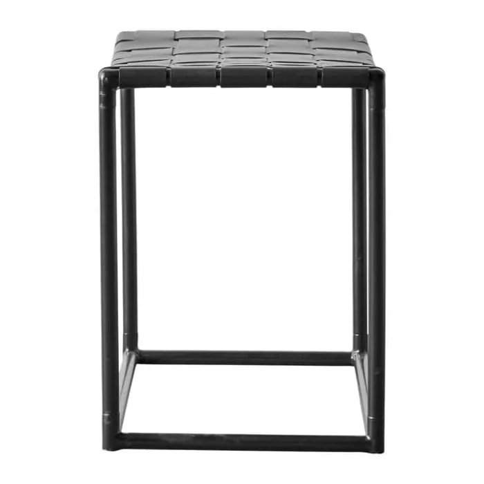 Muubs Soho Taburet H 42 x B 50 cm - Pulverlakeret jern/læder - Sort