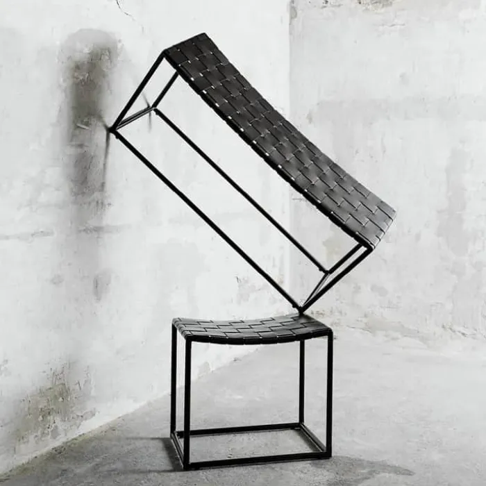 Muubs Soho Taburet H 42 x B 50 cm - Pulverlakeret jern/læder - Sort
