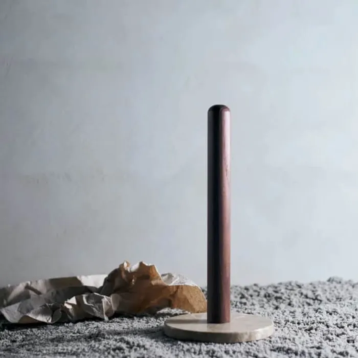 Muubs Yami Køkkenrulleholder H 31 cm - Asketræ/marmor - Brun