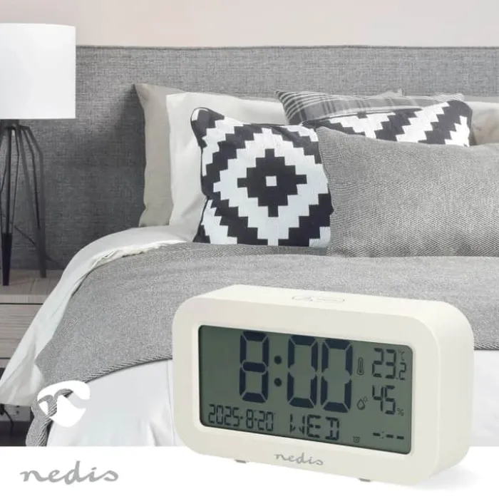 Nedis Digitalt Vækkeur H 7,7 x B 13,7 x L 3,5 cm - Plastik - Hvid