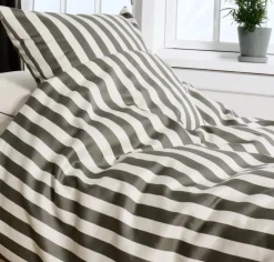 omhu Blok Strib Sengetøj B 140 x L 220 cm - Økologisk bomuld - Oliven/sand