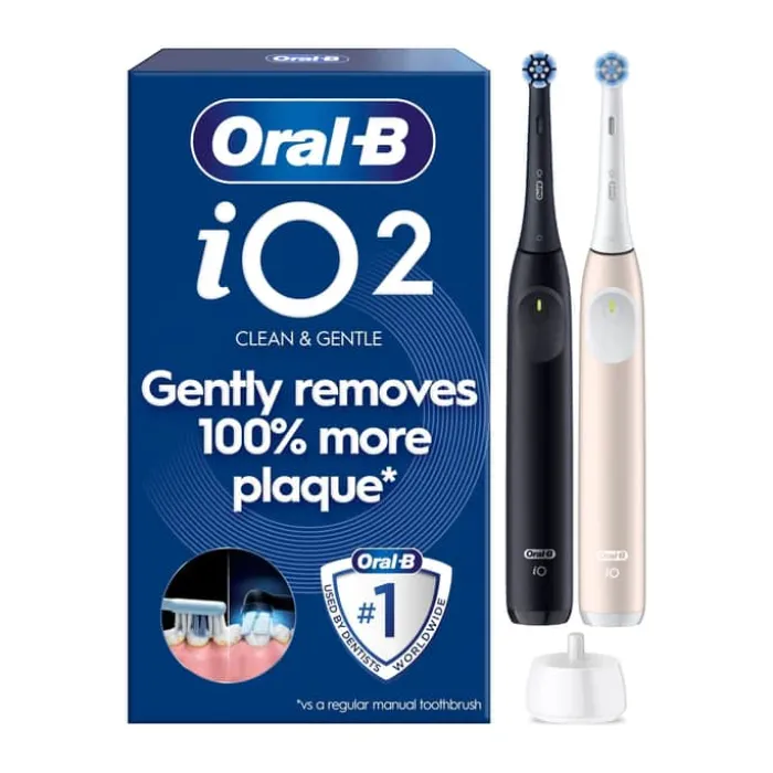 Oral-B iO2 Duo Elektrisk Tandbørste 3 børsteindstillinger - Trykkontrol - Sort/pink