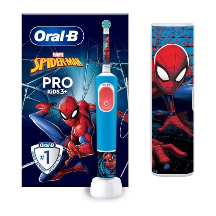 Oral-B Vitality Pro Kids Elektrisk Tandbørste - Spiderman 2 børsteindstillinger - Fra 3 år - Inkl. 4 klistermærker