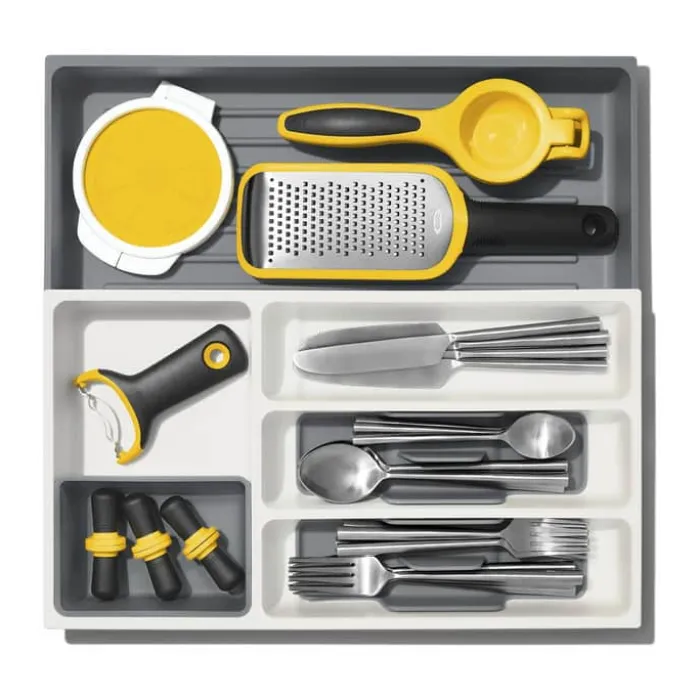 OXO Good Grips Bestikindsats H 6,3 x B 25,1-45,8 x L 41,6 cm - Plastik - Hvid/grå