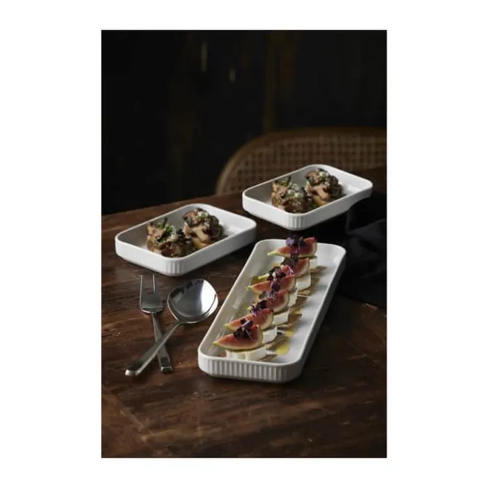 Pillivuyt Plissé Tapasfad B 12 x L 36 cm - Porcelæn - Hvid