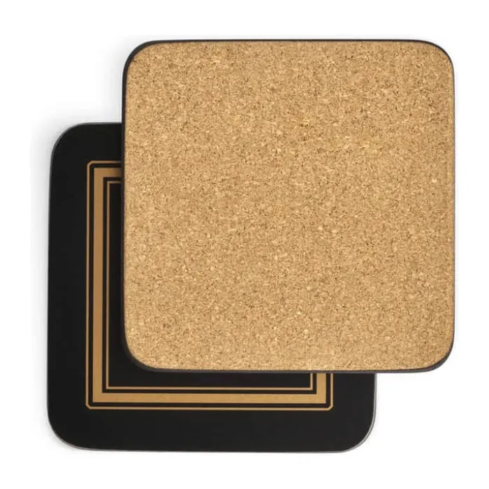 Pimpernel Pimpernel Glasbrikker - 6 stk. B 10,5 x L 10,5 cm - MDF/kork - Sort/guld