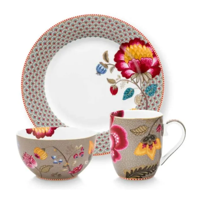 PIP Studio Blooming Tales Morgenmadssæt - 3 dele Porcelæn - Khaki