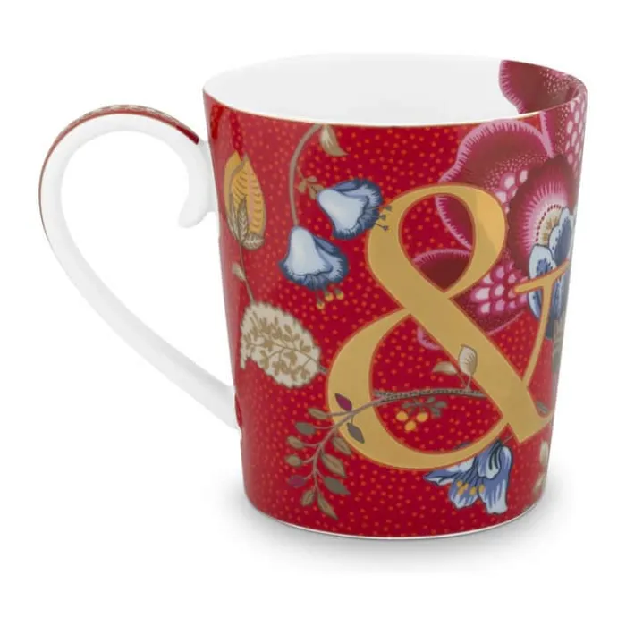 PIP Studio Floral Fantasy Alfabet Krus - & 35 cl - Porcelæn - Rød