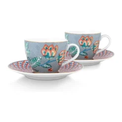 PIP Studio Flower Festival Espressokop - 2 stk. 12 cl - Porcelæn - Blue