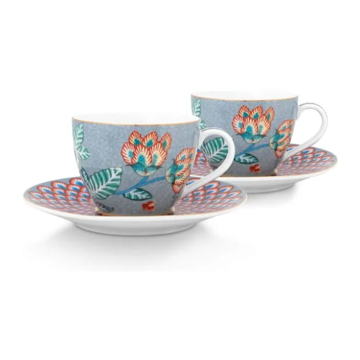 PIP Studio Flower Festival Espressokop - 2 stk. 12 cl - Porcelæn - Blue