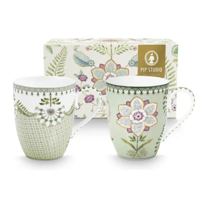 PIP Studio Lily & Lotus Krus - 2 stk. 35 cl - Porcelæn - Lysegrøn
