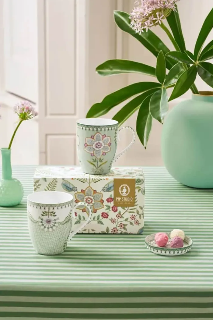 PIP Studio Lily & Lotus Krus - 2 stk. 35 cl - Porcelæn - Lysegrøn