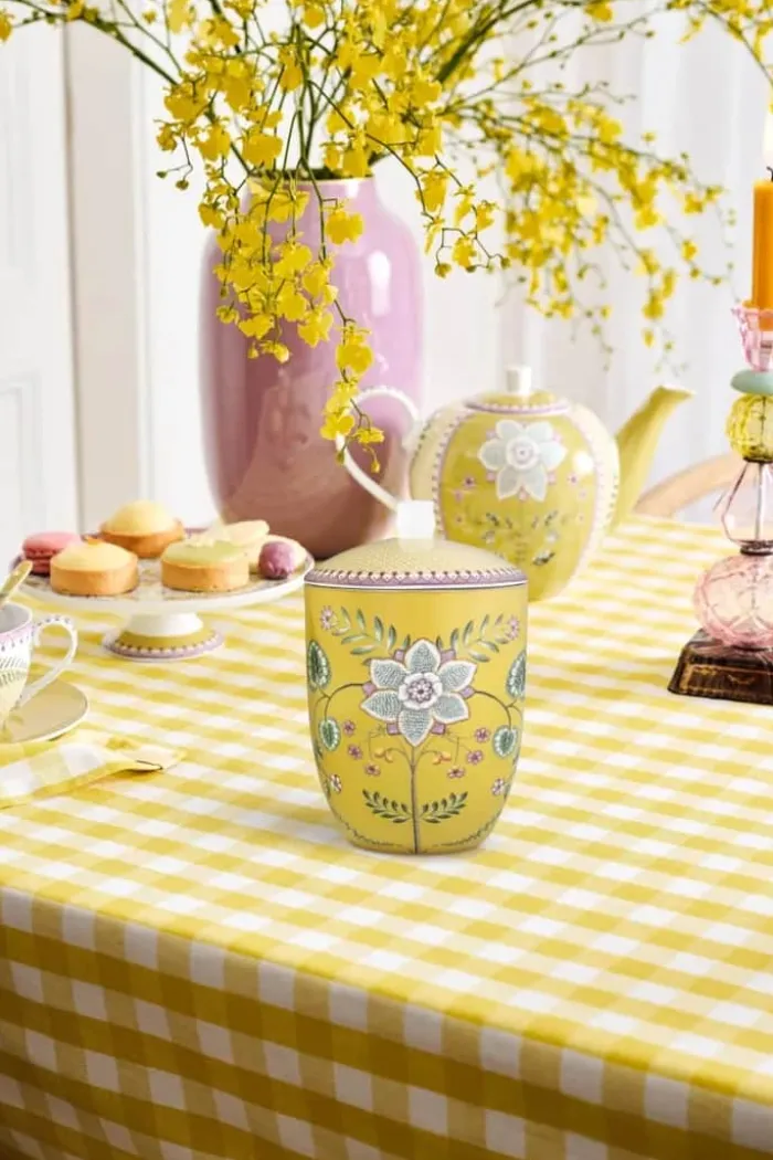 PIP Studio Lily & Lotus Opbevaringskrukke 1,5 liter - Procelæn - Gul