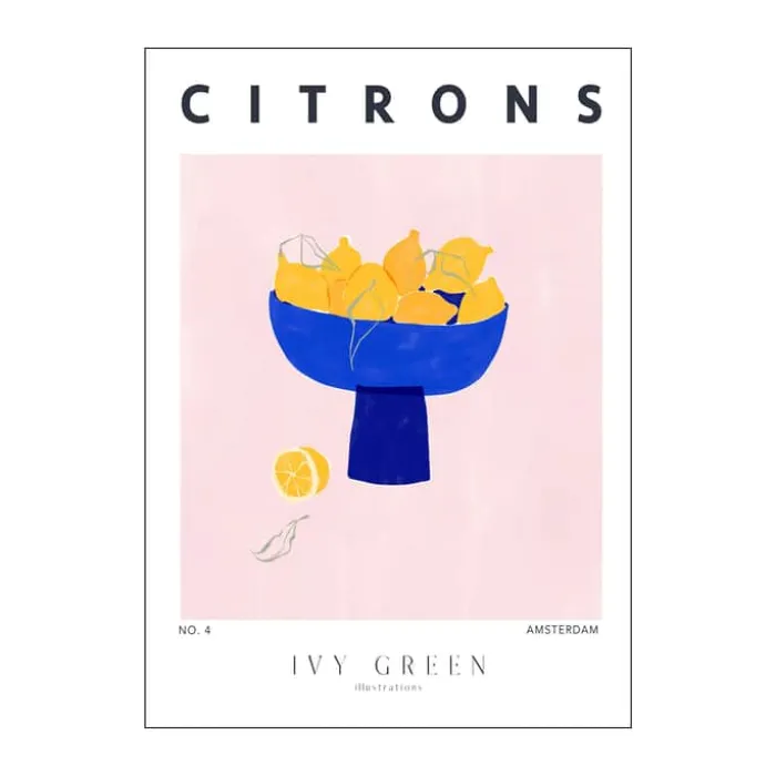 Poster&Frame Ivy Green Illustrations Plakat - Lemons B 30 x L 40 cm - Papir - Multifarvet