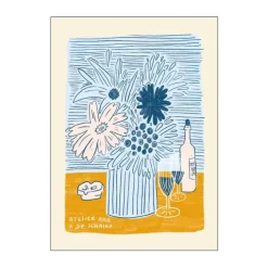 Poster&Frame Plakat - Anouk Wine Flowers B 70 x L 100 cm- Papir - Blå/orange
