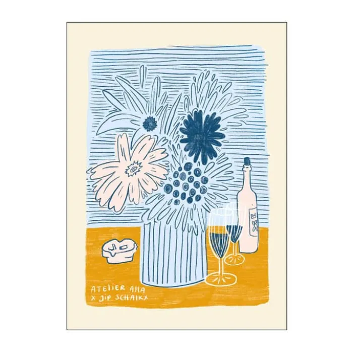 Poster&Frame Plakat - Anouk Wine Flowers B 70 x L 100 cm- Papir - Blå/orange