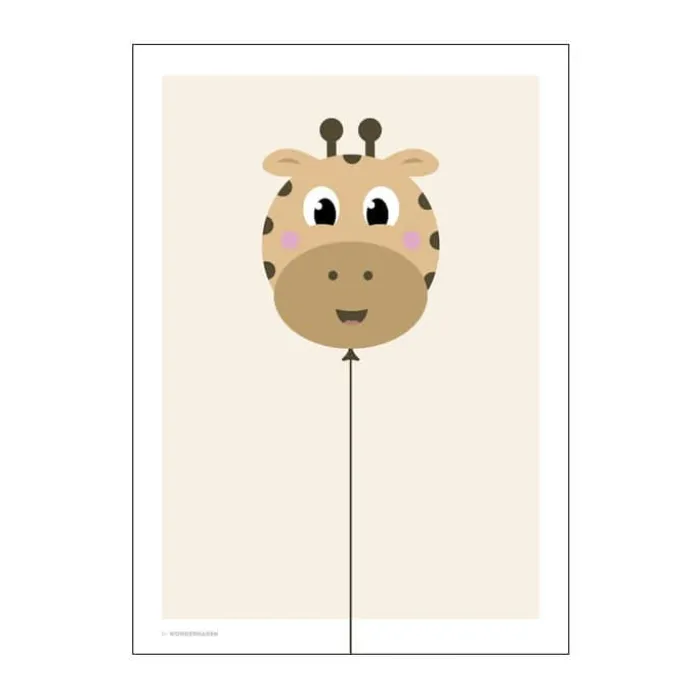 Poster&Frame Plakat - Balloon Giraf B 50 x L 70 cm - Papir - Multifarvet