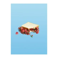 Poster&Frame plakat - Flower sandwich B 50 x L 70 cm - Papir - Blå/beige/rød