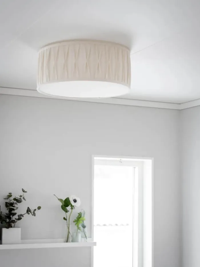PR Home Plissé Loftlampe Ø 45 X H 18 cm - Hør - Hvid