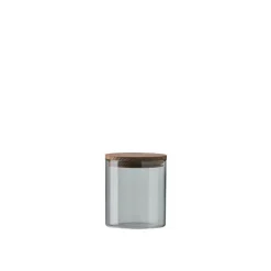 RAW by Aida Opbevaringsglas Ø 10 x H 11,5 cm - Glas/teaktræ - Smoke/natur