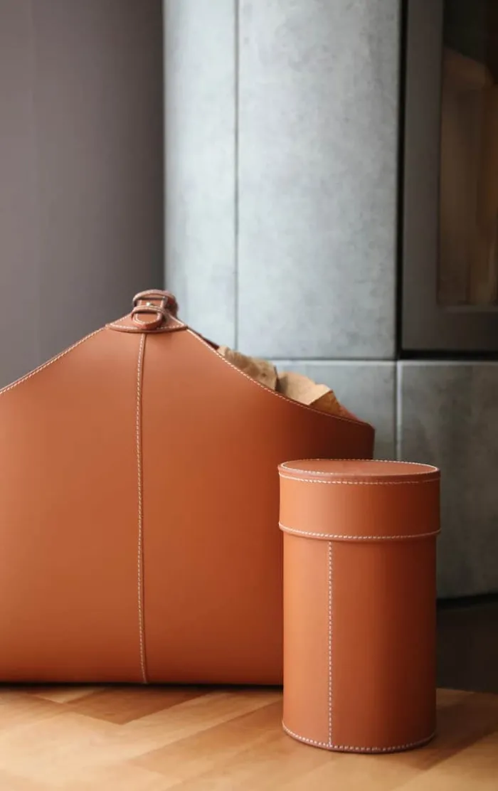 Ørskov Copenhagen Brændekurv H 47 x B 41 x L 37 cm - Læder - Cognac