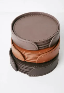 Ørskov Copenhagen Glasbrik - 6 stk. Ø 11 cm - Læder - Cognac