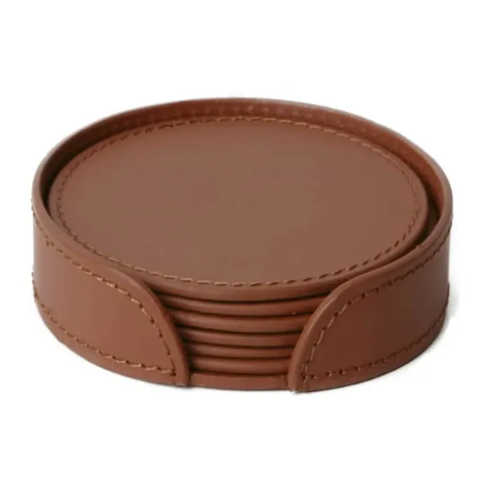 Ørskov Copenhagen Glasbrik - 6 stk. Ø 11 cm - Læder - Cognac