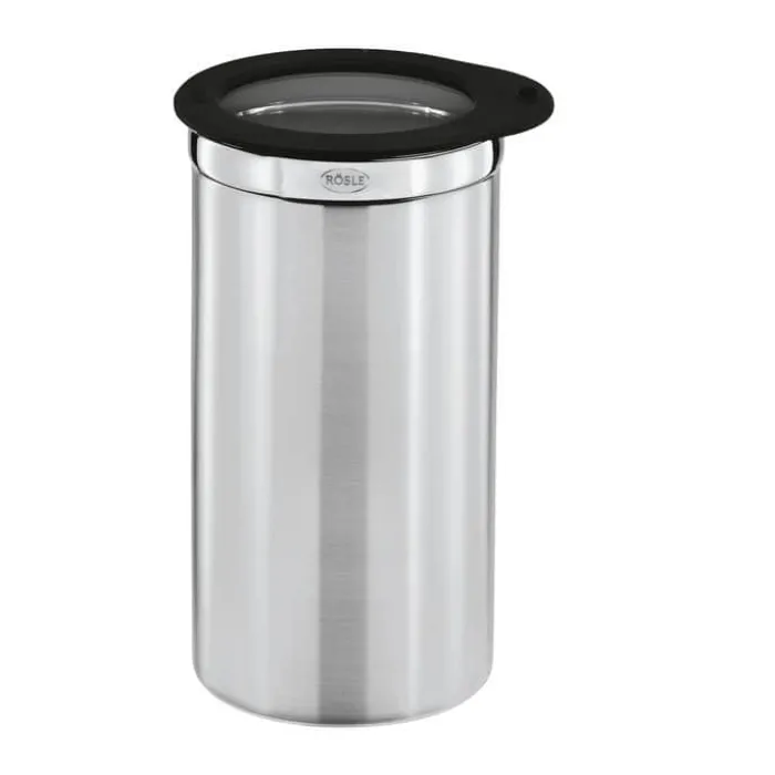 RÖSLE Opbevaringsdåse 1,5 liter - Rustfrit Stål 18/10 - Sølv/Klar/Sort