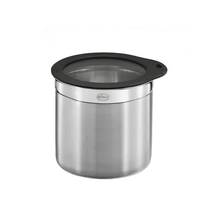 RÖSLE Opbevaringsdåse 1,4 liter - Rustfrit Stål 18/10 - Sølv/Klar/Sort
