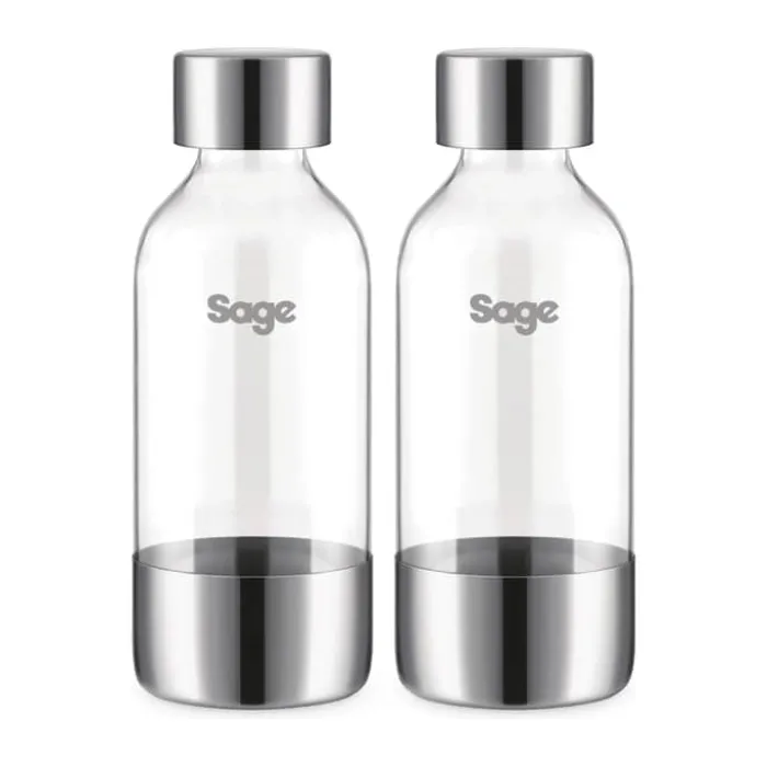 Sage Flaske til Sodamaker - 2 stk 2 x 0,6 liter - Rustfrit stål - Brushed Silver