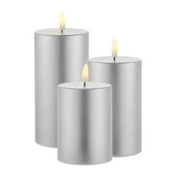 Sirius Sille Exclusive Bloklys - 3 stk. H 10/12,5/15 cm - Stearin - Sølvfarvet