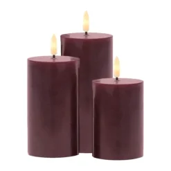 Sirius Sille Genopladelig LED Bloklys - 3 stk. Ø 7,5 xH 10/12,5/15 cm - Voks - Bordeaux