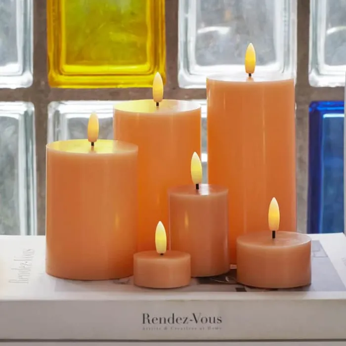 Sirius Sille LED Bloklys Ø 7,5 x H 10 cm - Voks - Orange