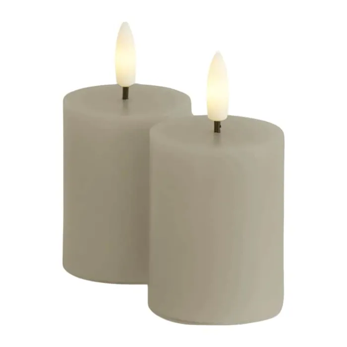 Sirius Sille LED Mini bloklys - 2 stk. Ø 5 x H 6,5 cm - Voks - Grå