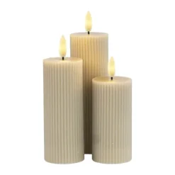 Sirius Smilla Genopladelige LED Bloklys - 3 stk. Ø 5 x H 10/12,5/15 cm- Stearin - Grå