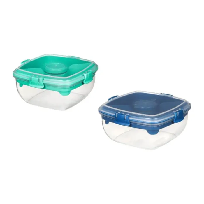 Sistema Lunch Salatboks - 2 stk. 1,1 liter - Polypropylen - Blå/mint