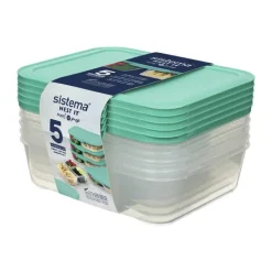 Sistema Nest It Meal Prep Opbevaringsboks - 5 stk. 1,9 liter - Plastik - Minty teal/klar