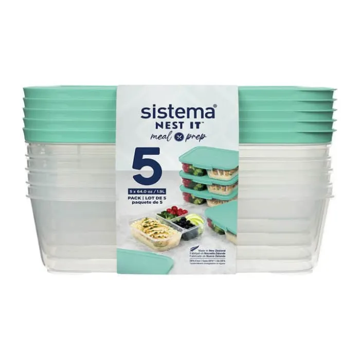 Sistema Nest It Meal Prep Opbevaringsboks - 5 stk. 1,9 liter - Plastik - Minty teal/klar