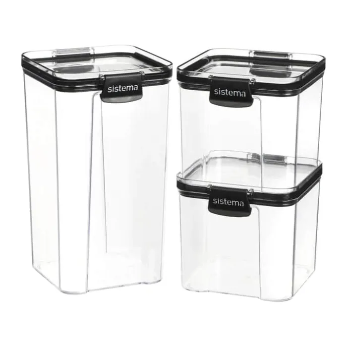 Sistema Ultra Opbevaringsbokse - 3 dele 700 ml/1,3 liter - Tritan plastik - Klar/sort